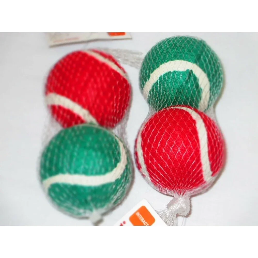 Holiday Dog Christmas Tennis Balls Set Red Green Throw Fetch Christmas Toy Small
